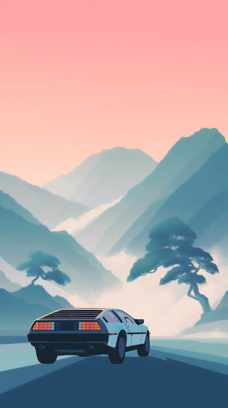 DeLorean跑车山间公路图片