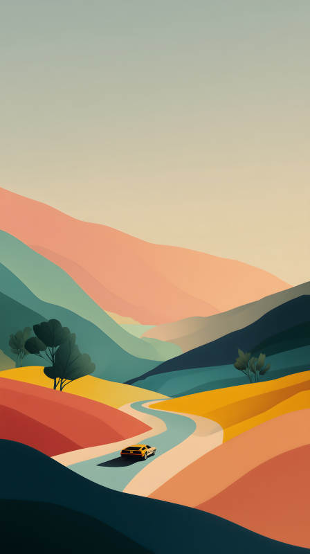 山峦蜿蜒公路上的复古跑车图片