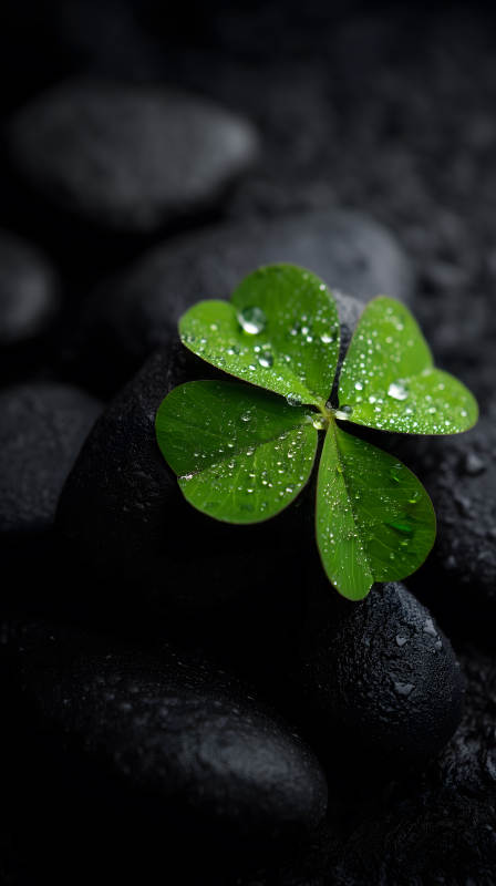 黑石上的幸运四叶草图片
