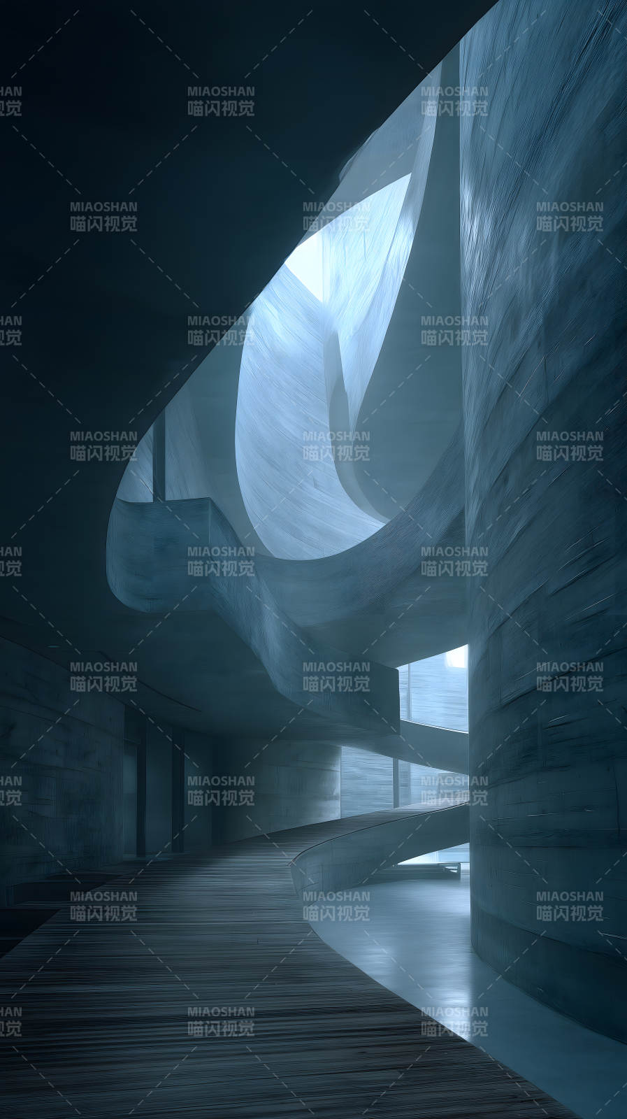 深邃的蓝色建筑空间图片