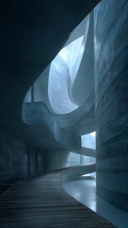 深邃的蓝色建筑空间图片