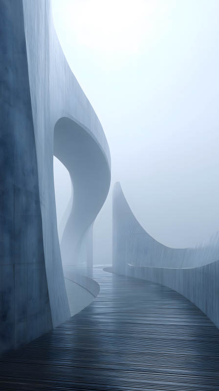 雾霭中的未来建筑图片