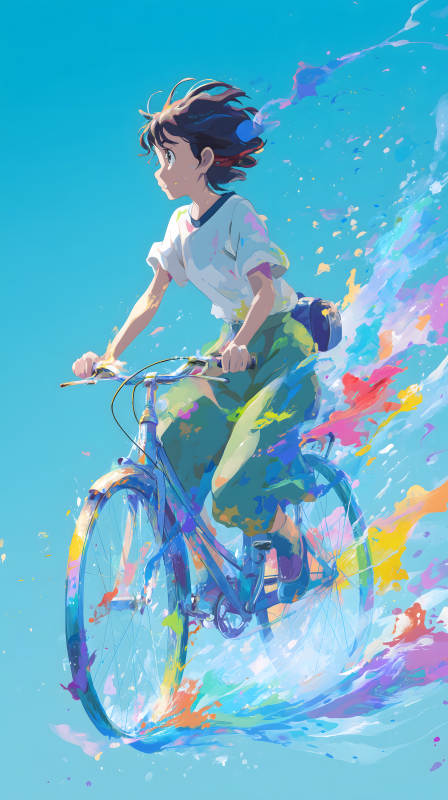 女孩飞驰的自行车图片