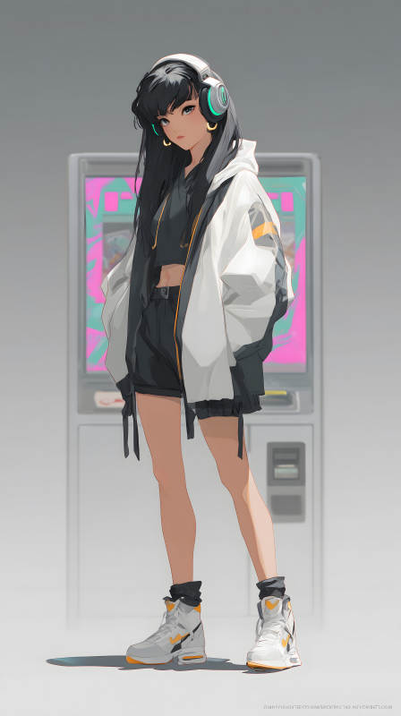 耳机少女街头时尚穿搭图片