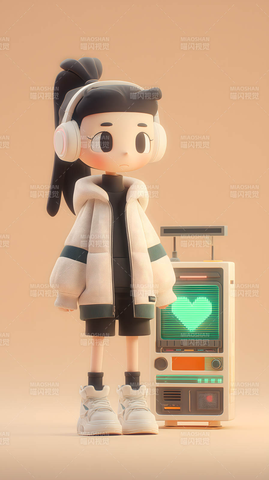 复古风的女孩与怀旧电视图片