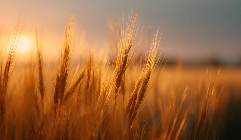 金黄麦浪夕阳下图片