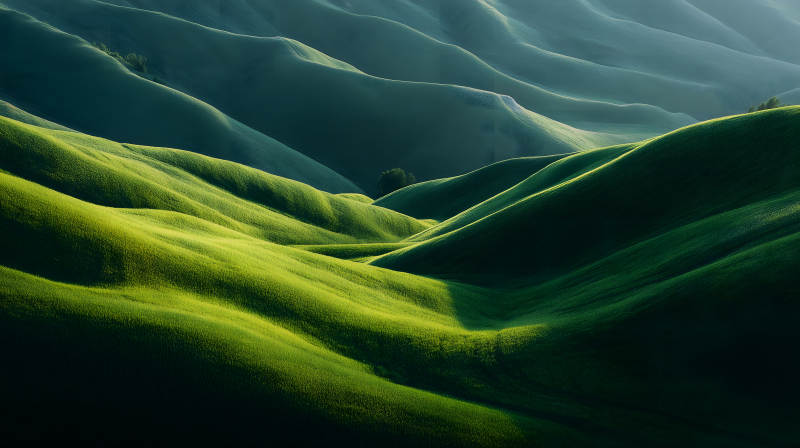 起伏的绿色丘陵景观图片