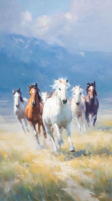 奔腾的野马群掠过草原图片