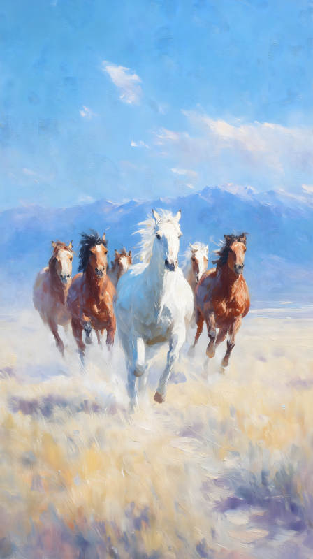 奔腾的野马群自由的象征图片