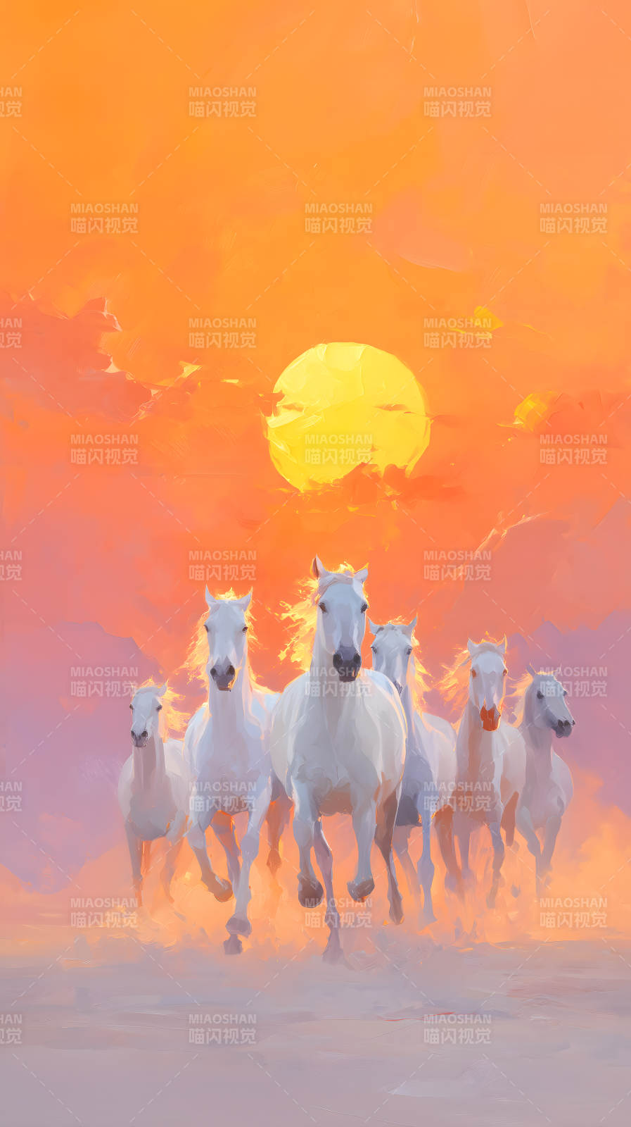 落日下奔跑的骏马图片