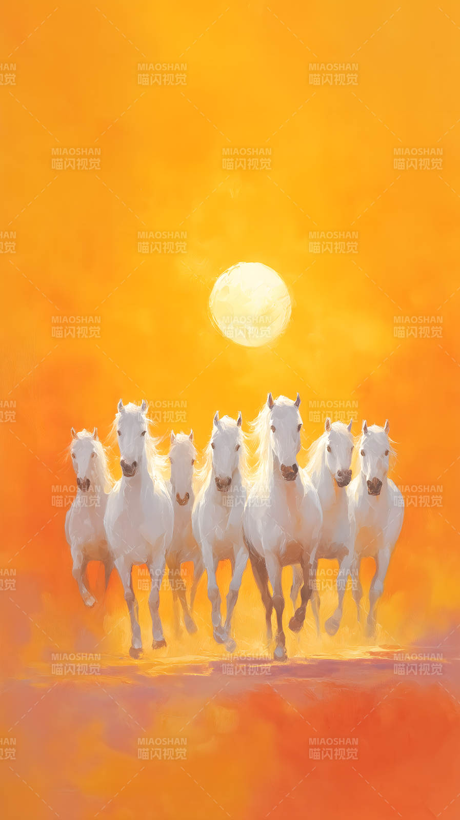 夕阳下奔腾的白马图片