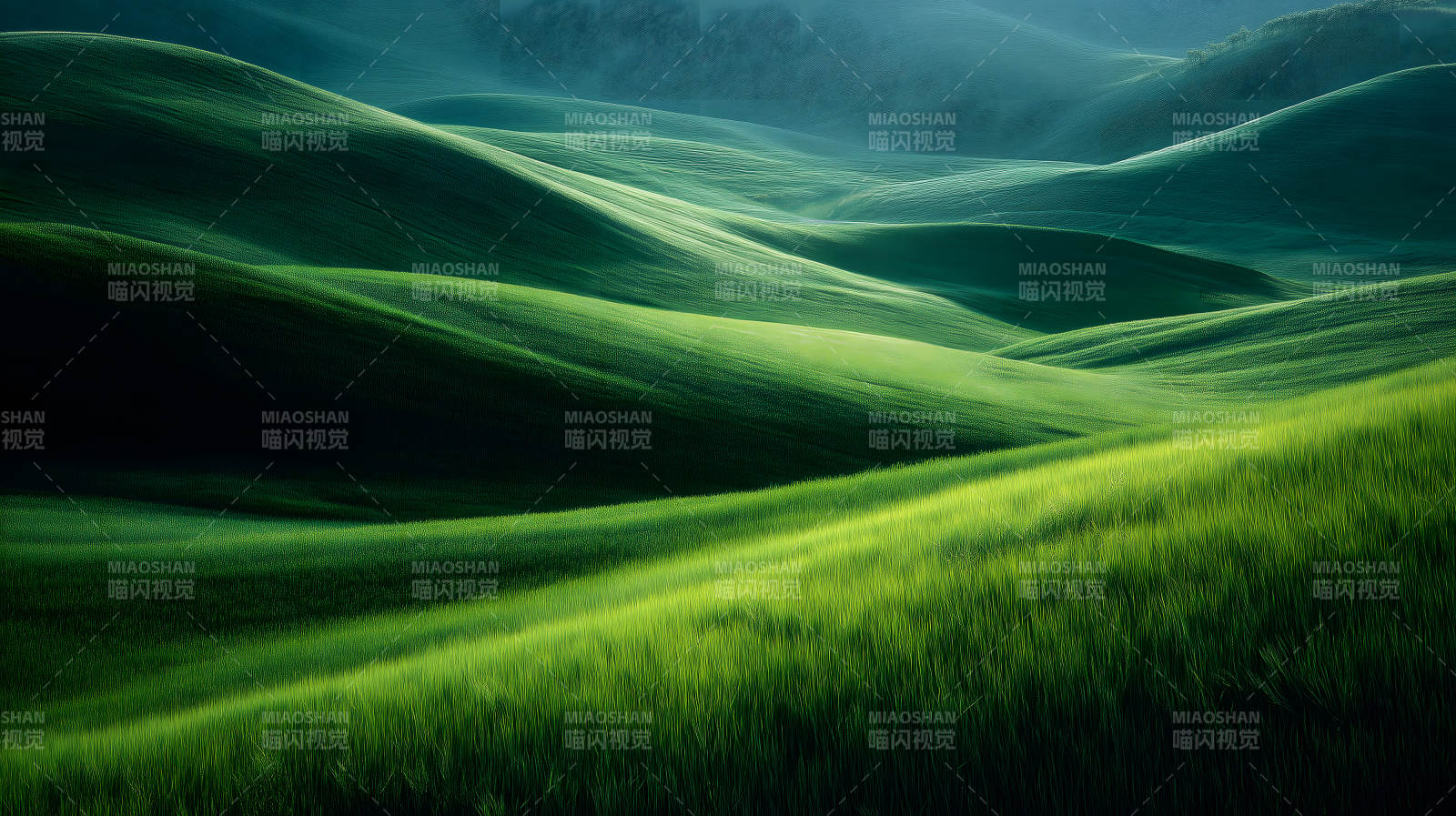 柔和起伏的绿色田野图片