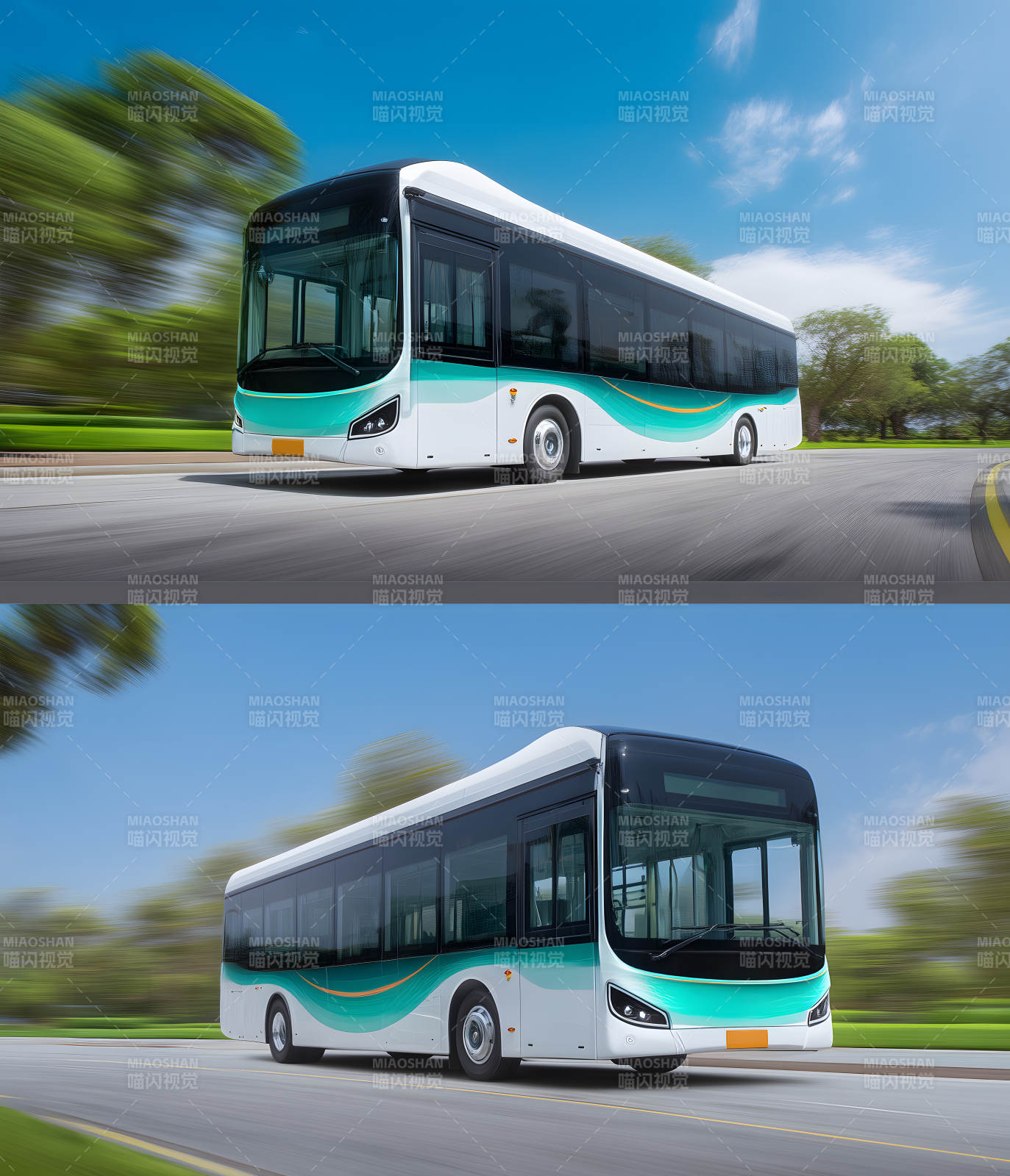 现代环保公共汽车疾驰图片