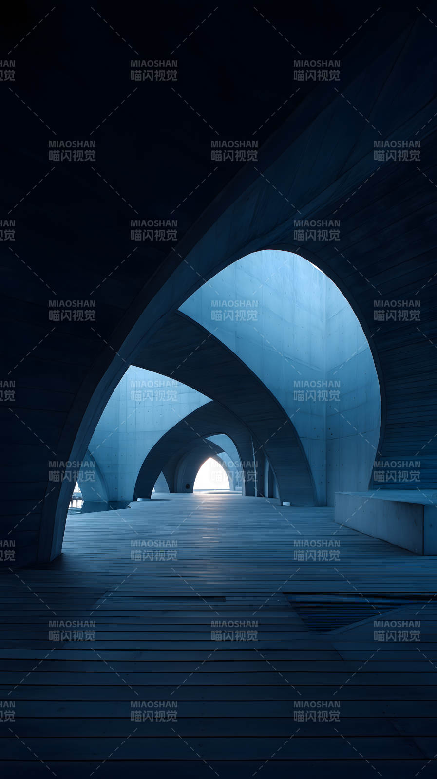 神秘的蓝色拱形长廊图片