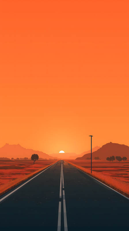 落日余晖下的公路远景图片