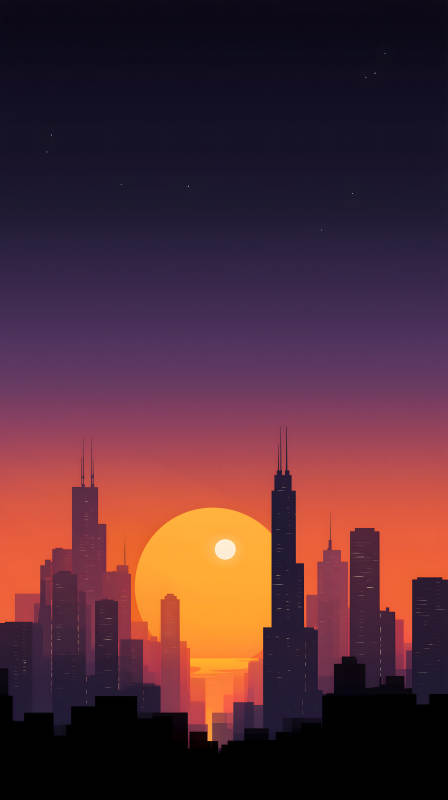 都市日落剪影图图片