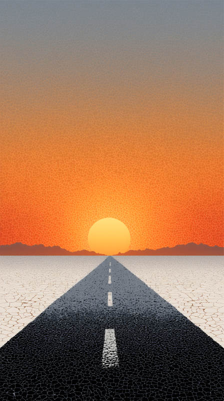 荒漠公路落日景象图片