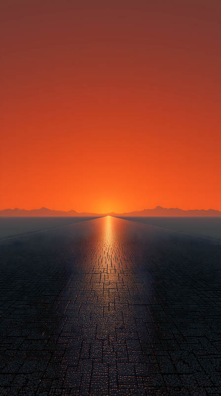 通往落日远方的石路图片