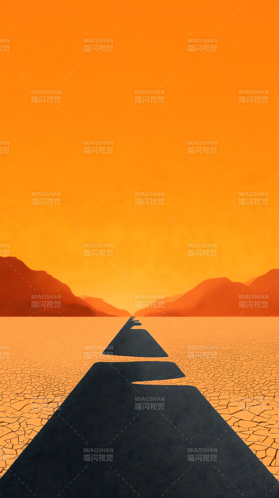 干涸大地上的黑色道路图片