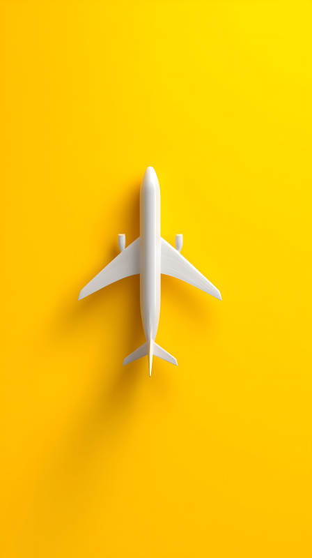 明黄背景下的白色飞机模型图片