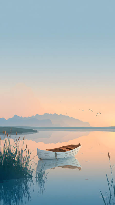 宁静祥和的湖边夕阳图片