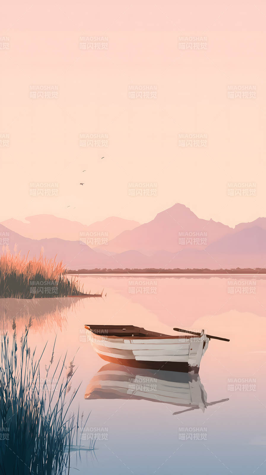 宁静祥和的日落湖景图片