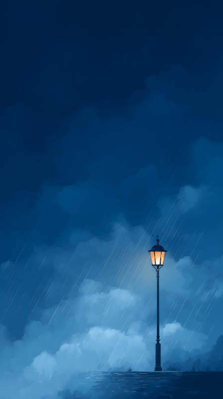 雨夜孤灯静谧安详图片