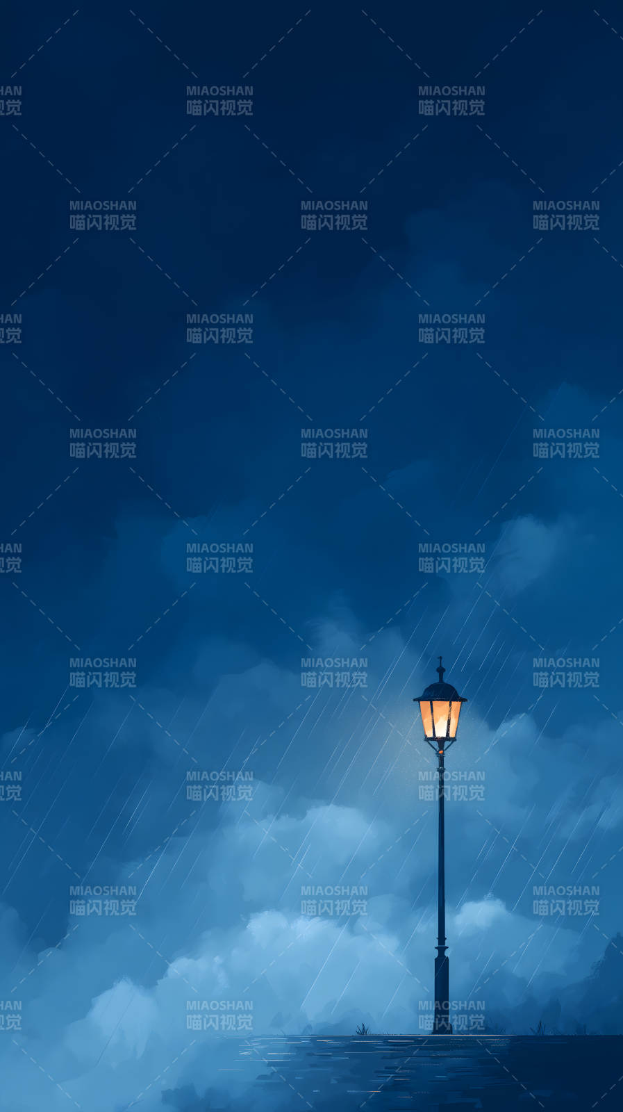 雨夜孤灯静谧安详图片