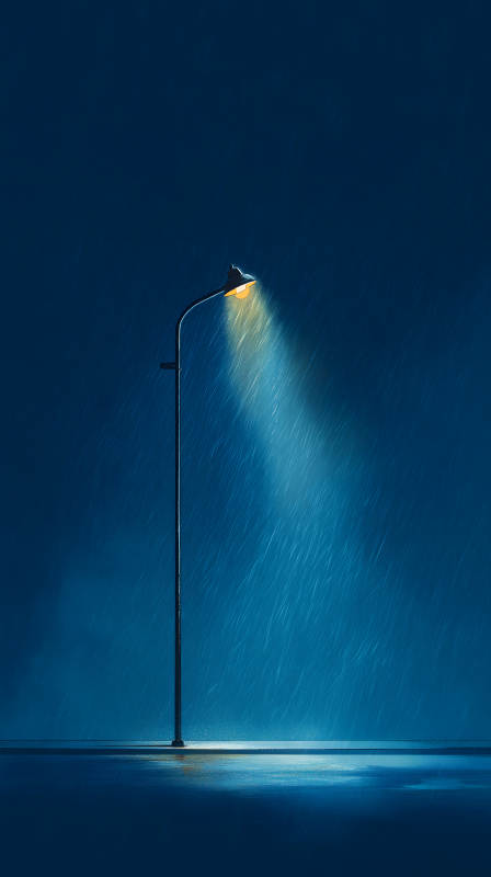 雨夜孤灯静谧安详图片
