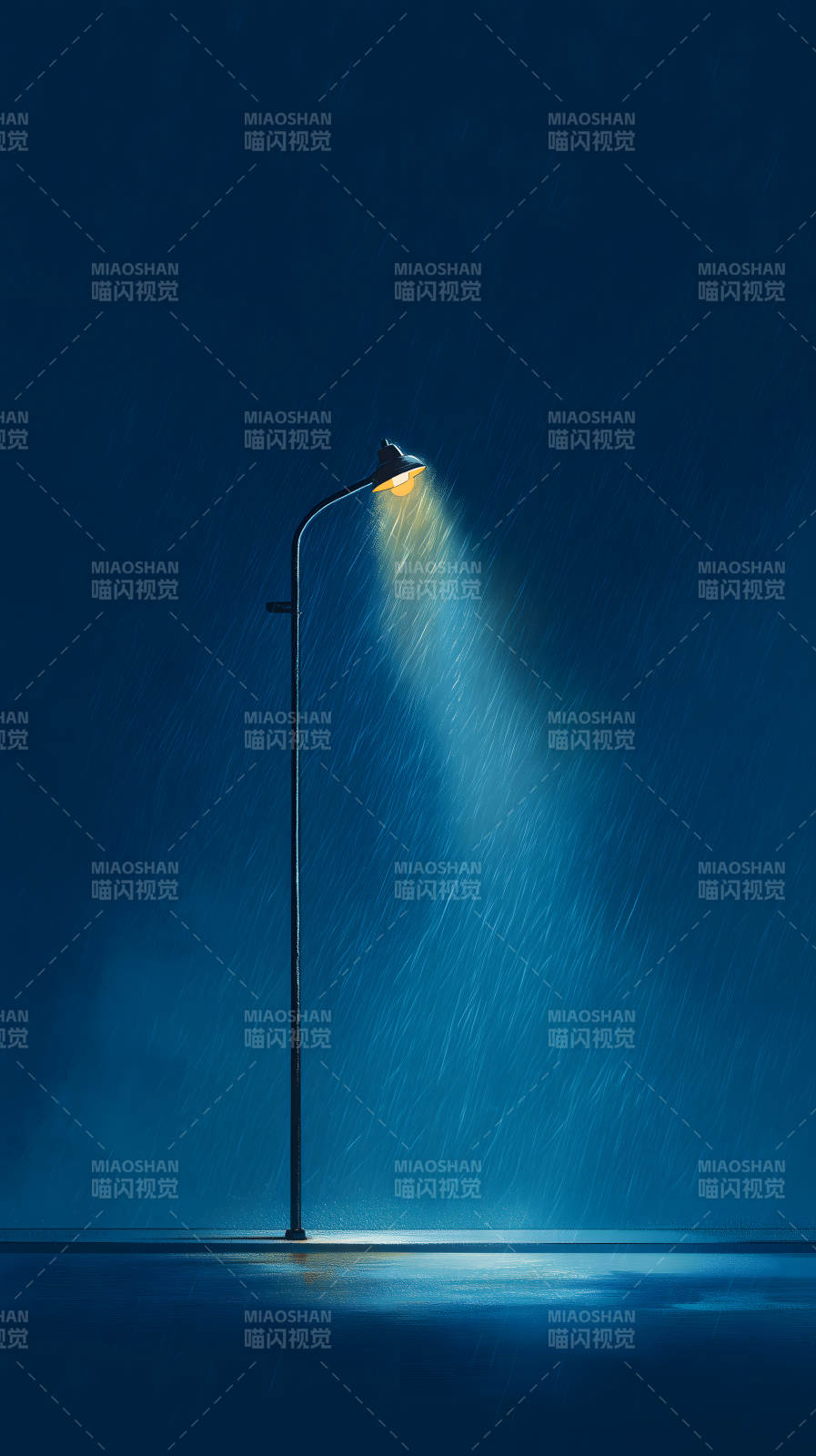 雨夜孤灯静谧安详图片