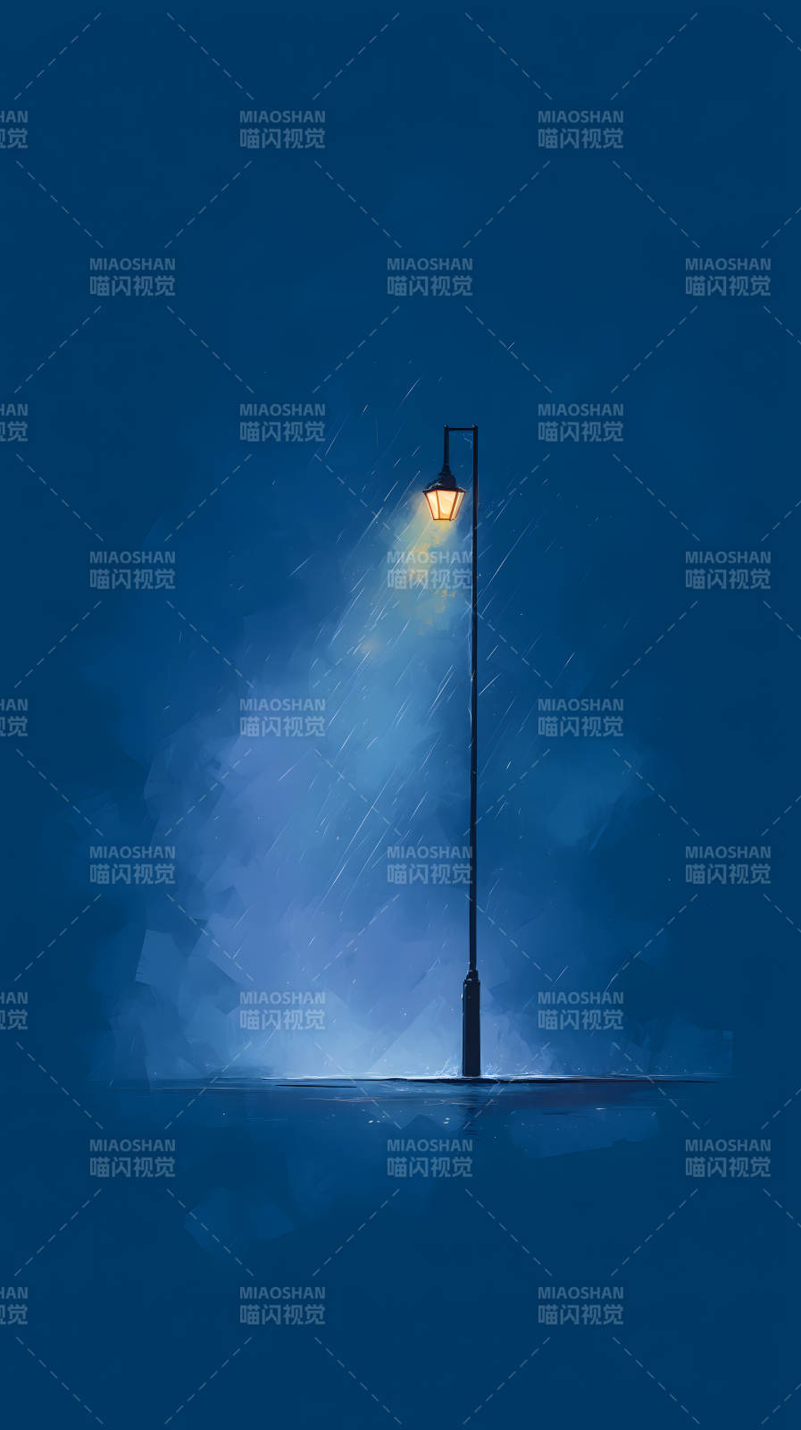 雨夜路灯下的宁静图片