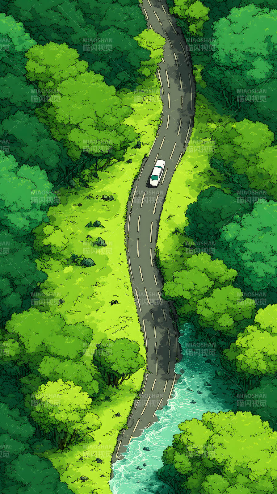 蜿蜒山路上的白色汽车图片