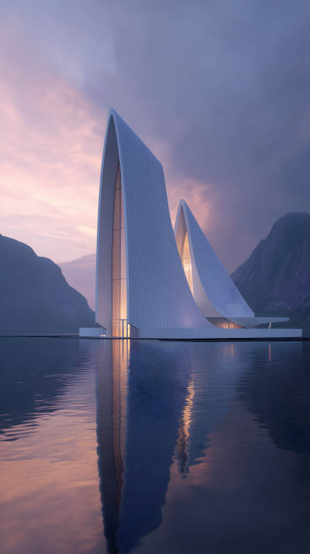 宁静湖畔的未来建筑图片