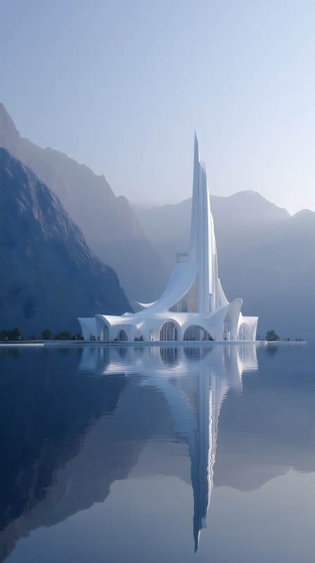 宁静山谷中的未来建筑图片