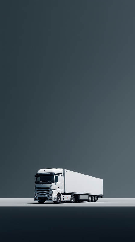 白色卡车停在灰色背景下图片