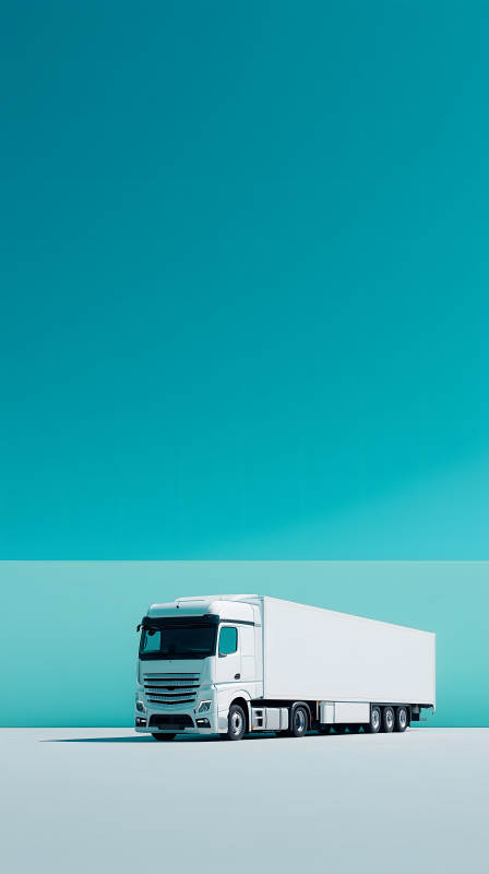 白色卡车停靠在蓝绿色背景下图片