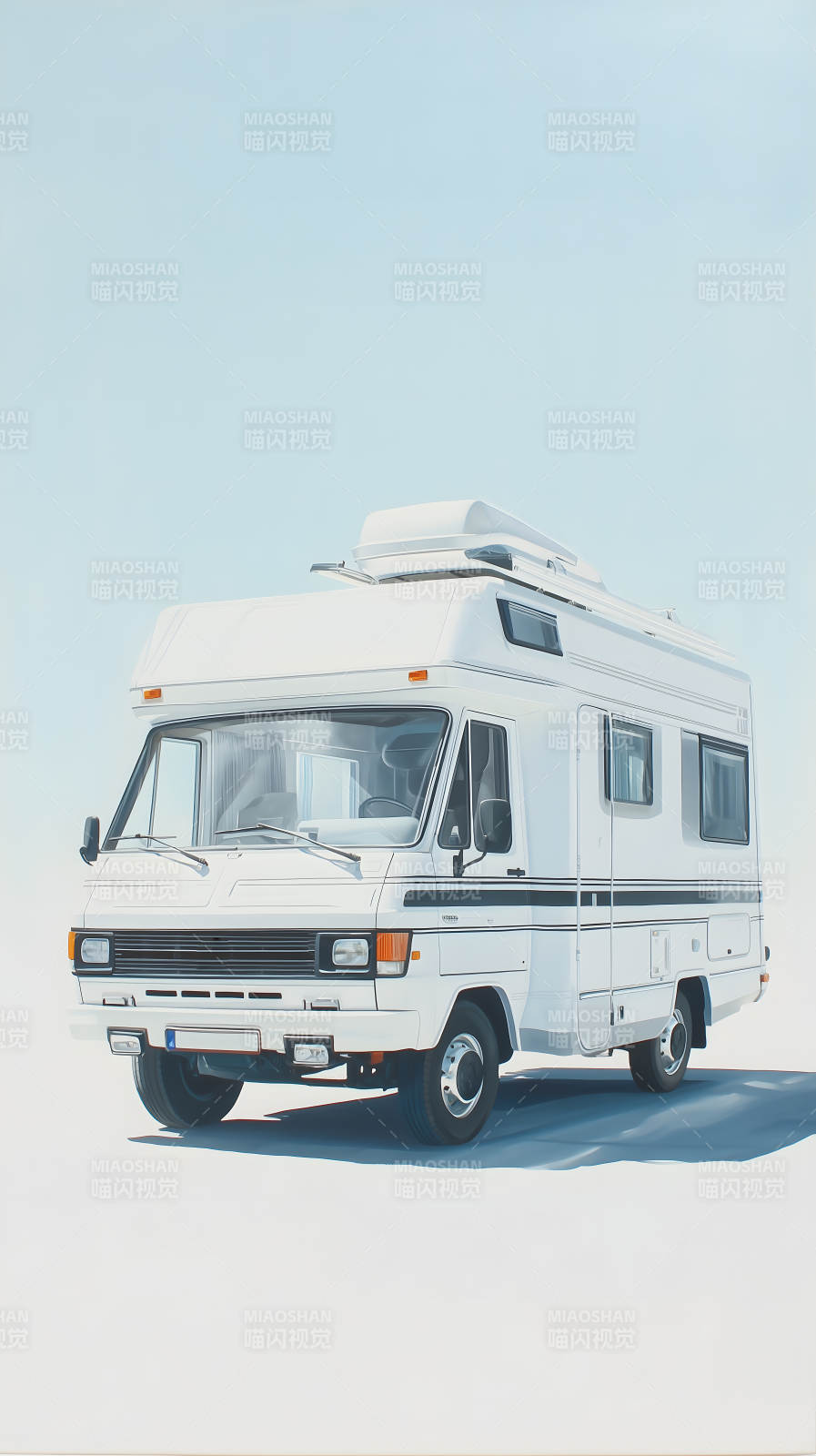 白色的房车停在空旷地带图片