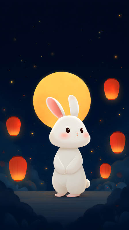 中秋夜月兔与灯笼图片