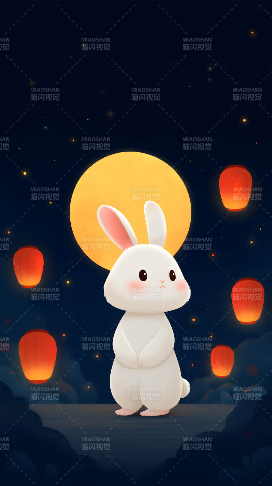 中秋夜月兔与灯笼图片