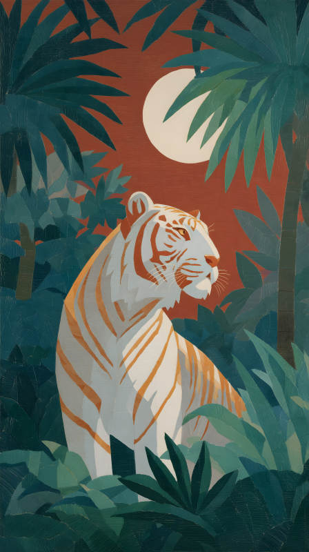 月夜丛林里的白虎图片