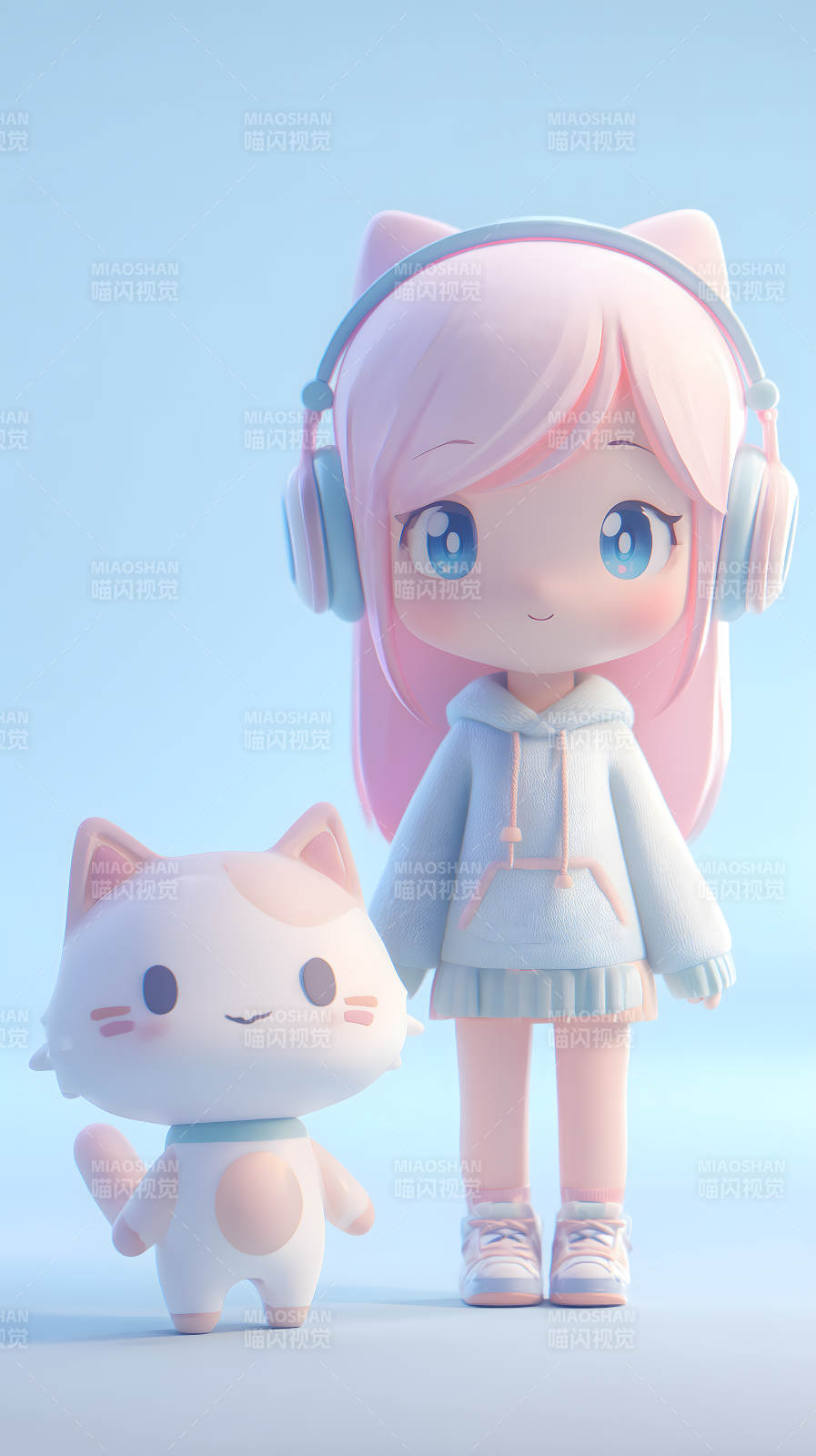 粉嫩女孩和她的猫咪图片