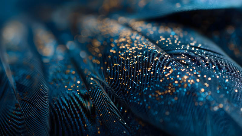 深蓝羽毛上的金色闪耀图片