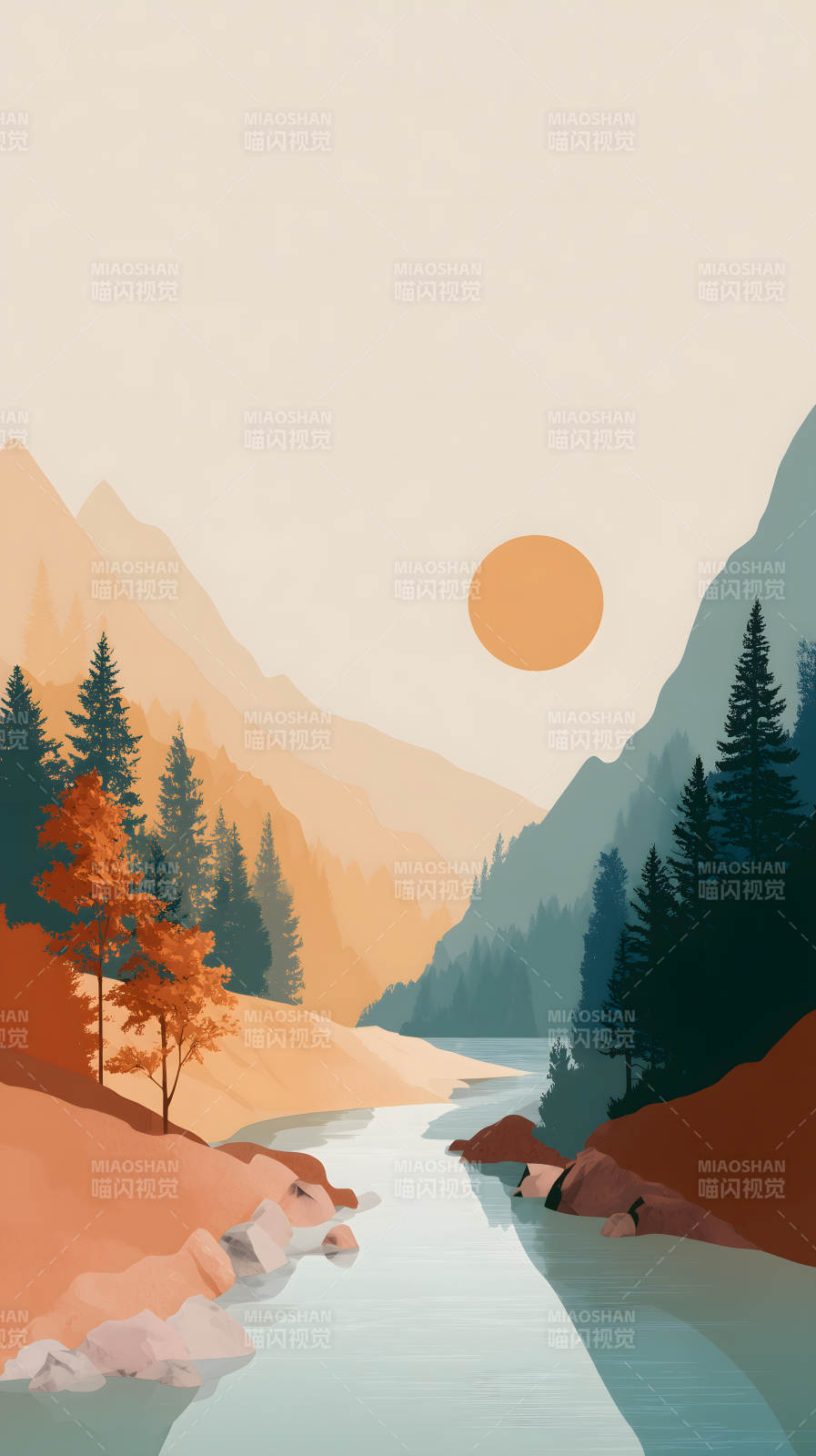 宁静山谷的秋日暖阳图片