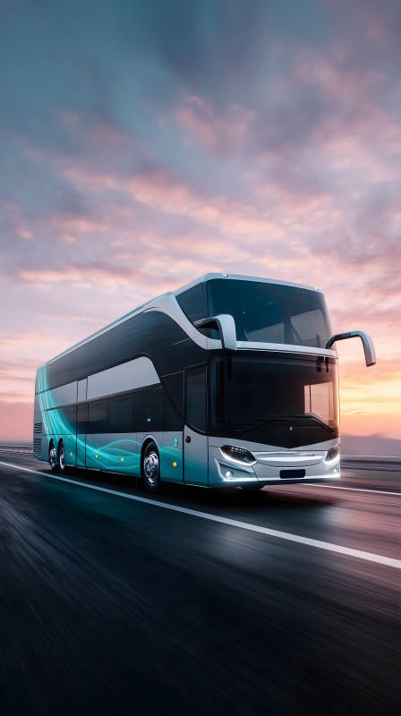 未来派双层巴士疾驰而过图片