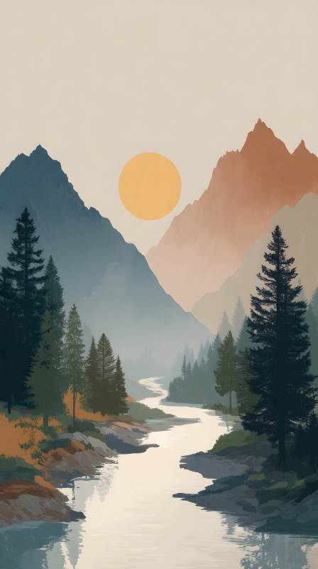 宁静山谷的日落景象图片