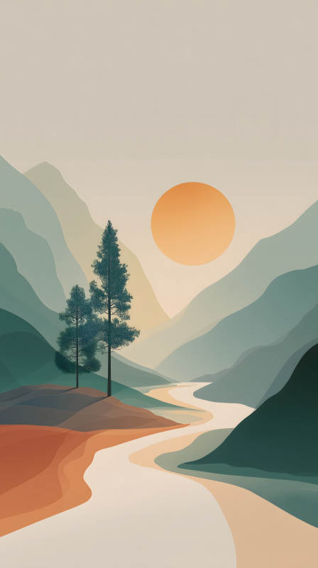 宁静山谷的日落景象图片