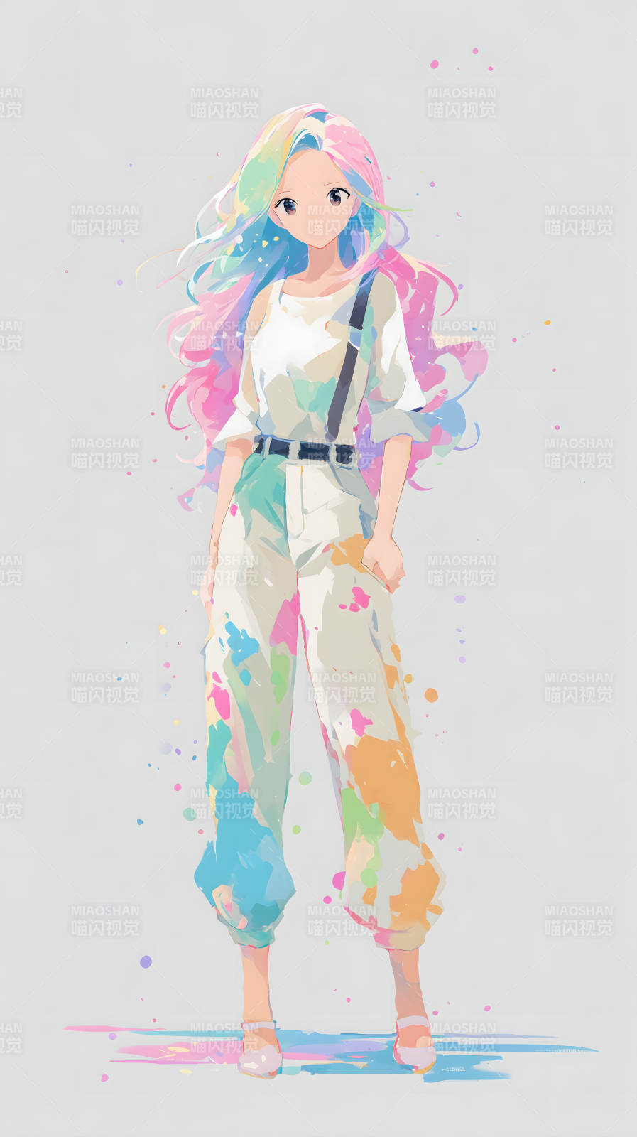 彩色长发少女的春日漫步图片