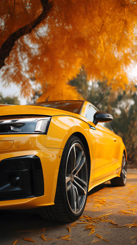 金秋十月黄车落叶图片