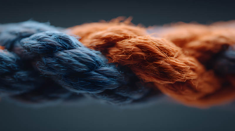 蓝橙色绳索的缠绕图片