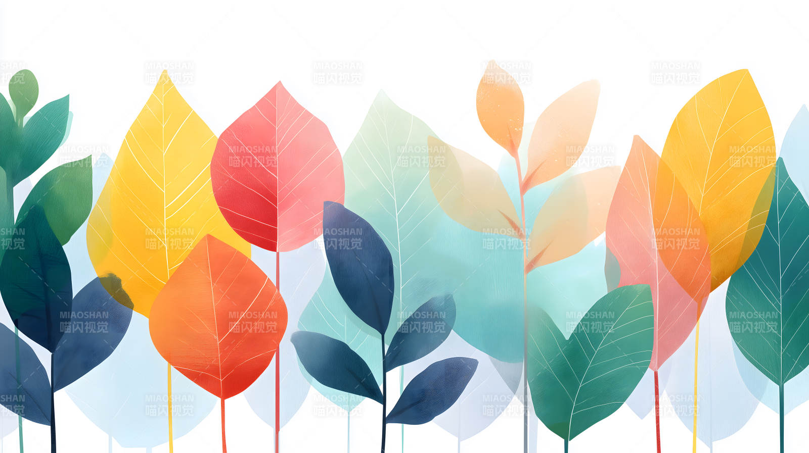 水彩风格秋季树叶图片